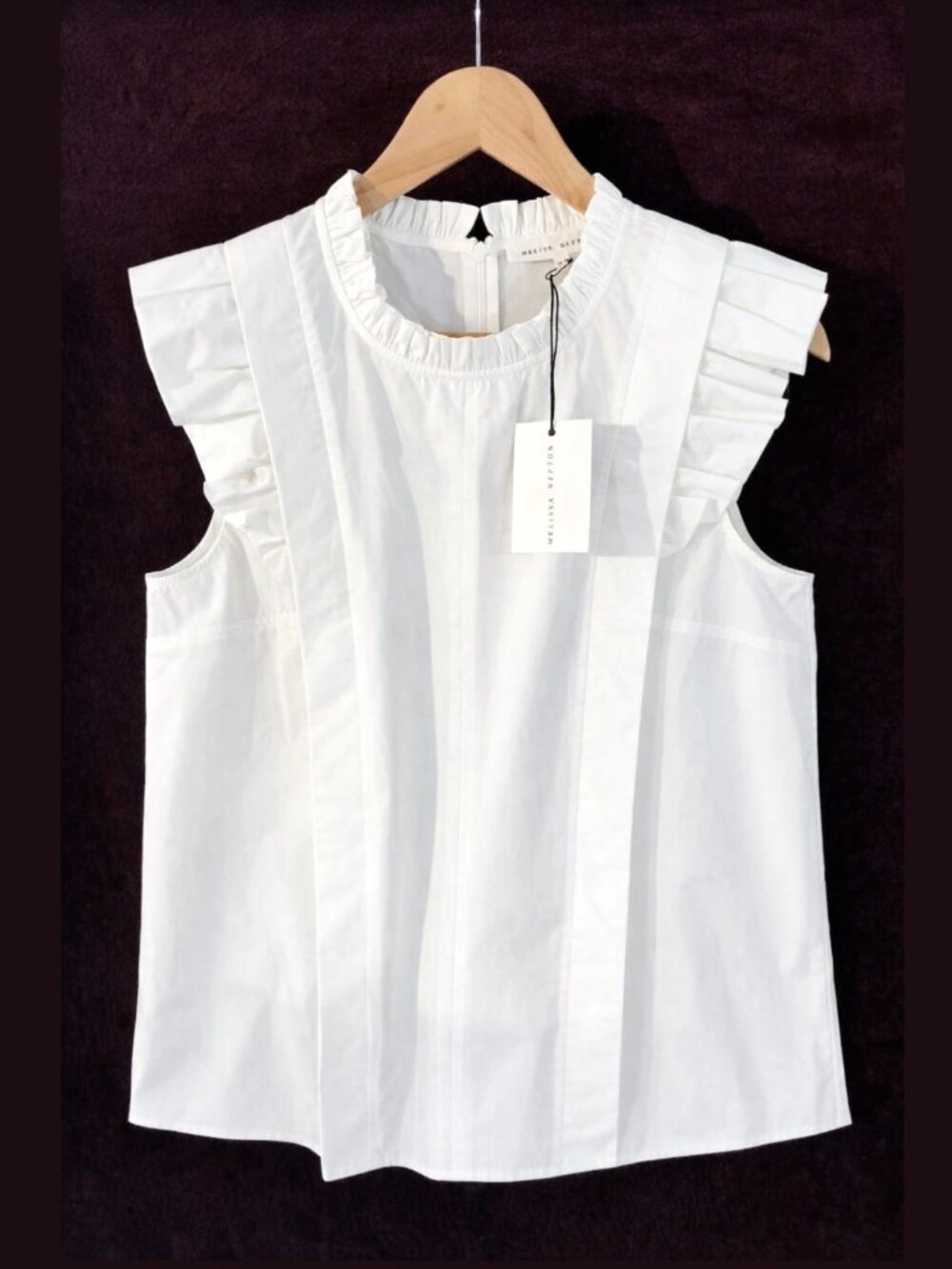NWT Melissa Nepton White Cotton Sleeveless Ruffle Mock Neck Top XS NWT
